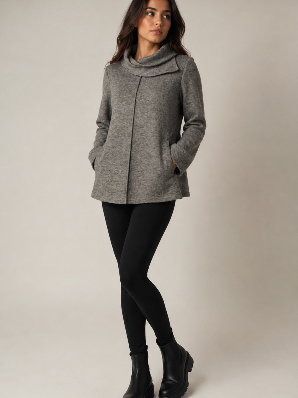 Women's Gray Cowl-Neck Pullover Tunic Sweater